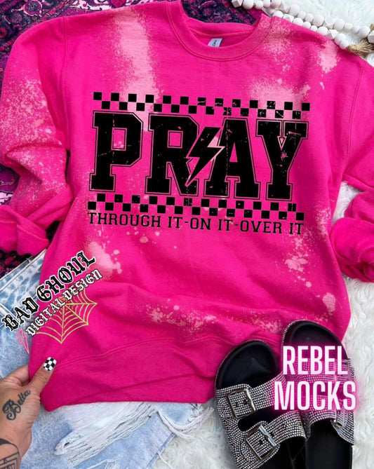 PRAY Sweatshirt Rebel Pink Acid Wash Crew Neck Sweatshirt Pullover