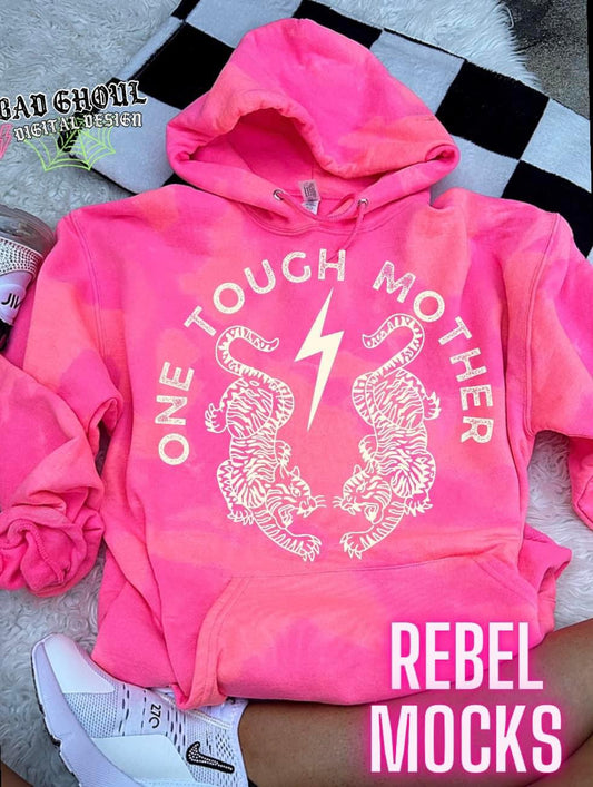 One Tough Mother Neon Pink Acid Washed Pullover Sweatshirt Hoodie