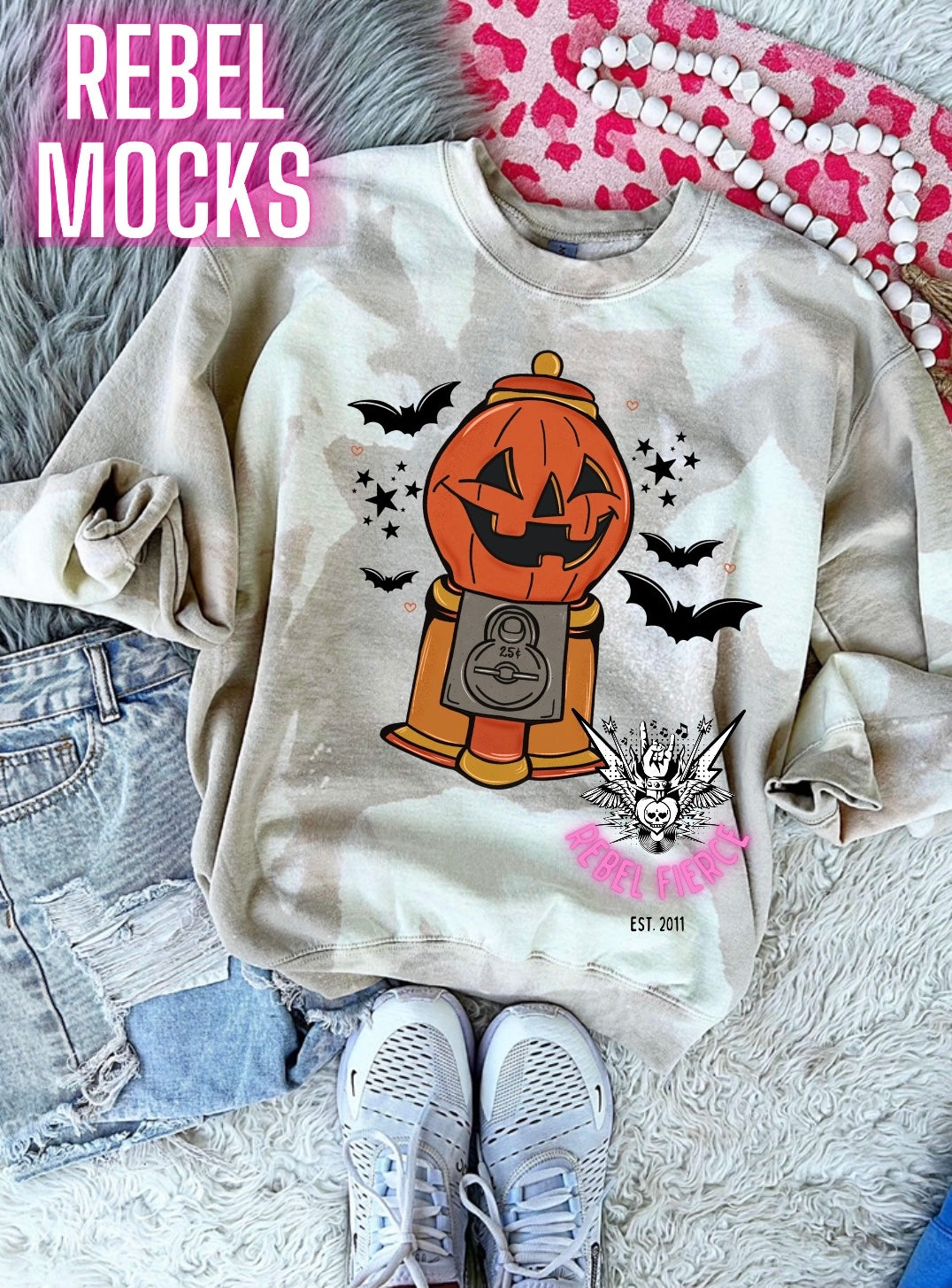 Acid washed Sand Pumpkin Cutie Gumball Crew Neck Sweatshirt