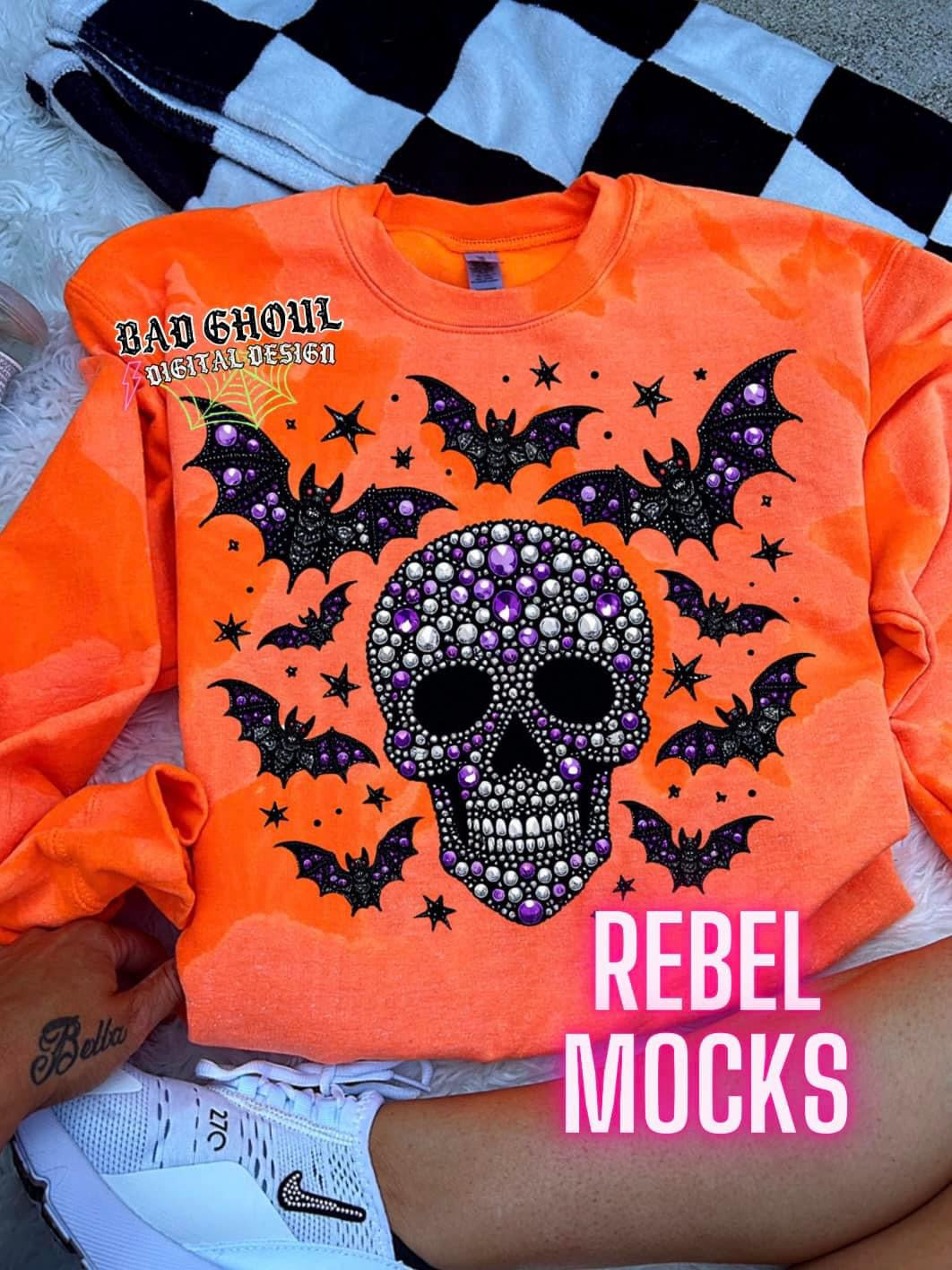 Faux Bling Skelly Neon Orange Wash Pullover Sweatshirt