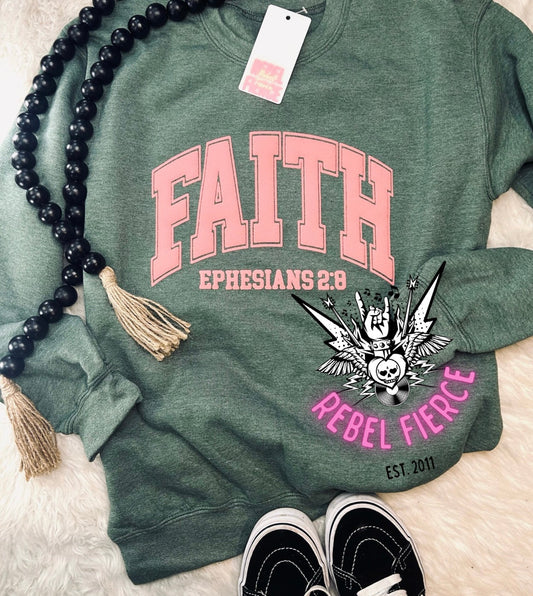 FAITH puff print Crew Neck Sweater