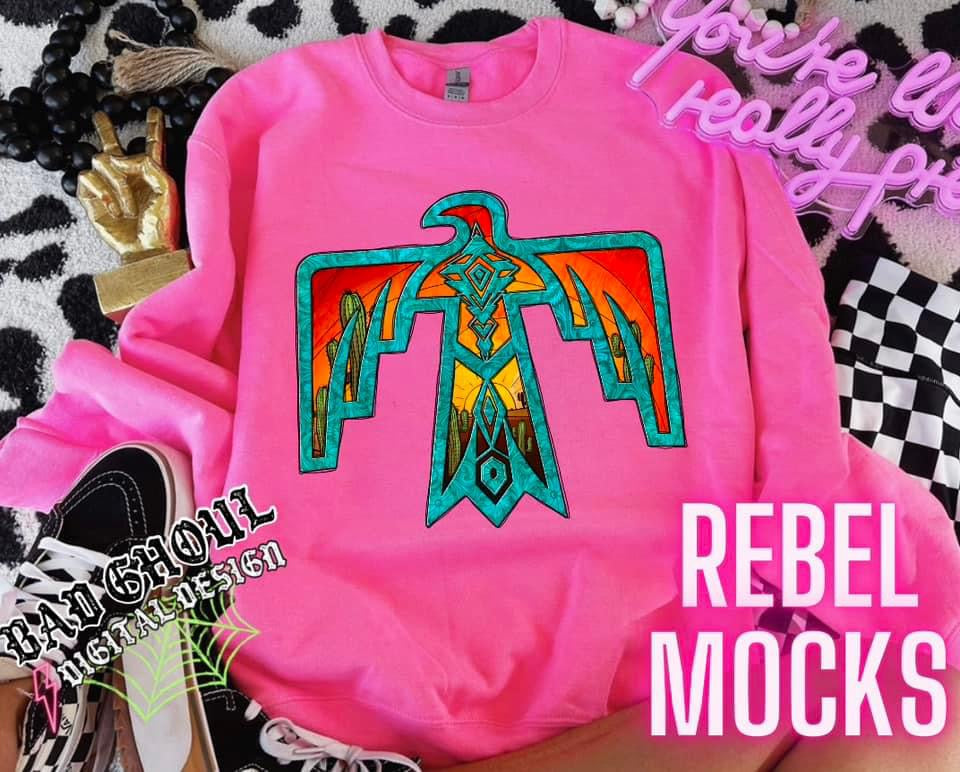 Turquoise Thunderbird Neon Pink Crew Neck Sweatshirt