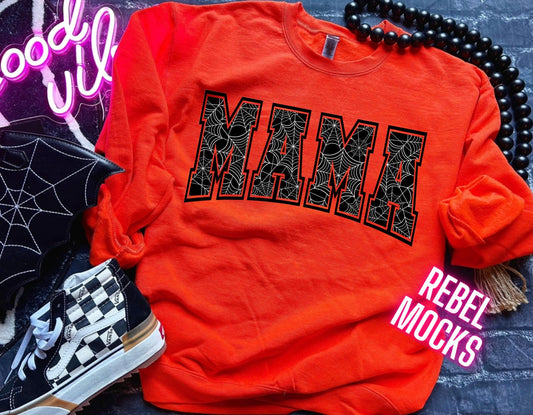 MAMA Spiderweb Orange Crew Neck Sweatshirt Pullover