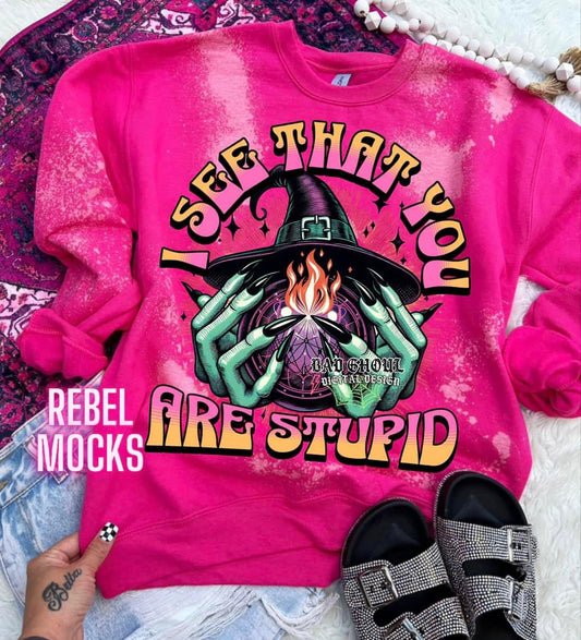 I see that You Are Stupid Sweatshirt Rebel Pink Acid Wash Pullover