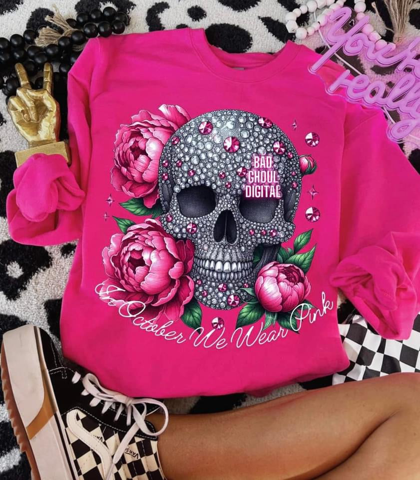 In October We Wear Pink Crew Neck Sweatshirt Pullover