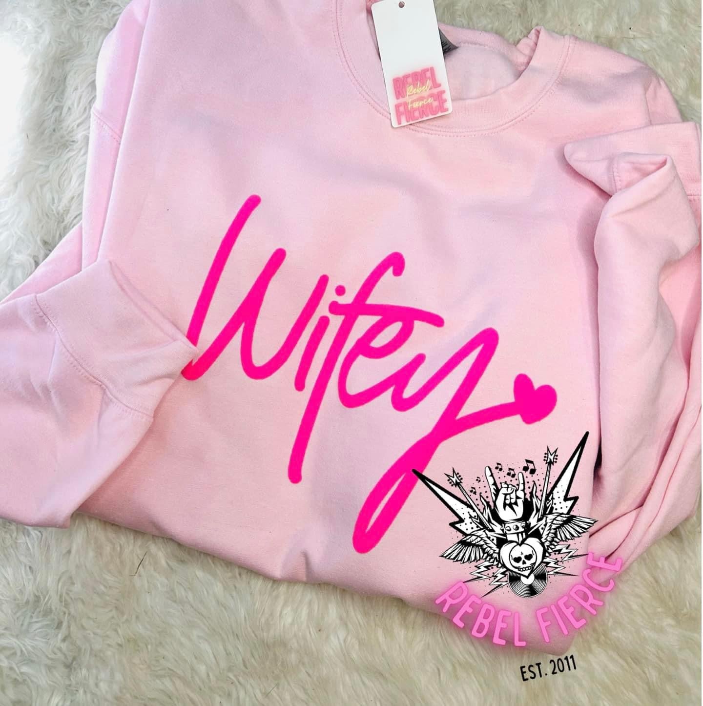 Wifey PUFF print Crew Neck Sweatshirt Pullover