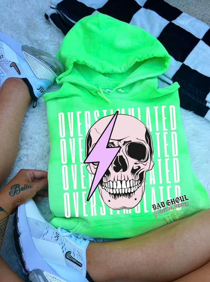 Overstimulated Neon Green Light Acid Wash Pullover Sweatshirt Hoodie