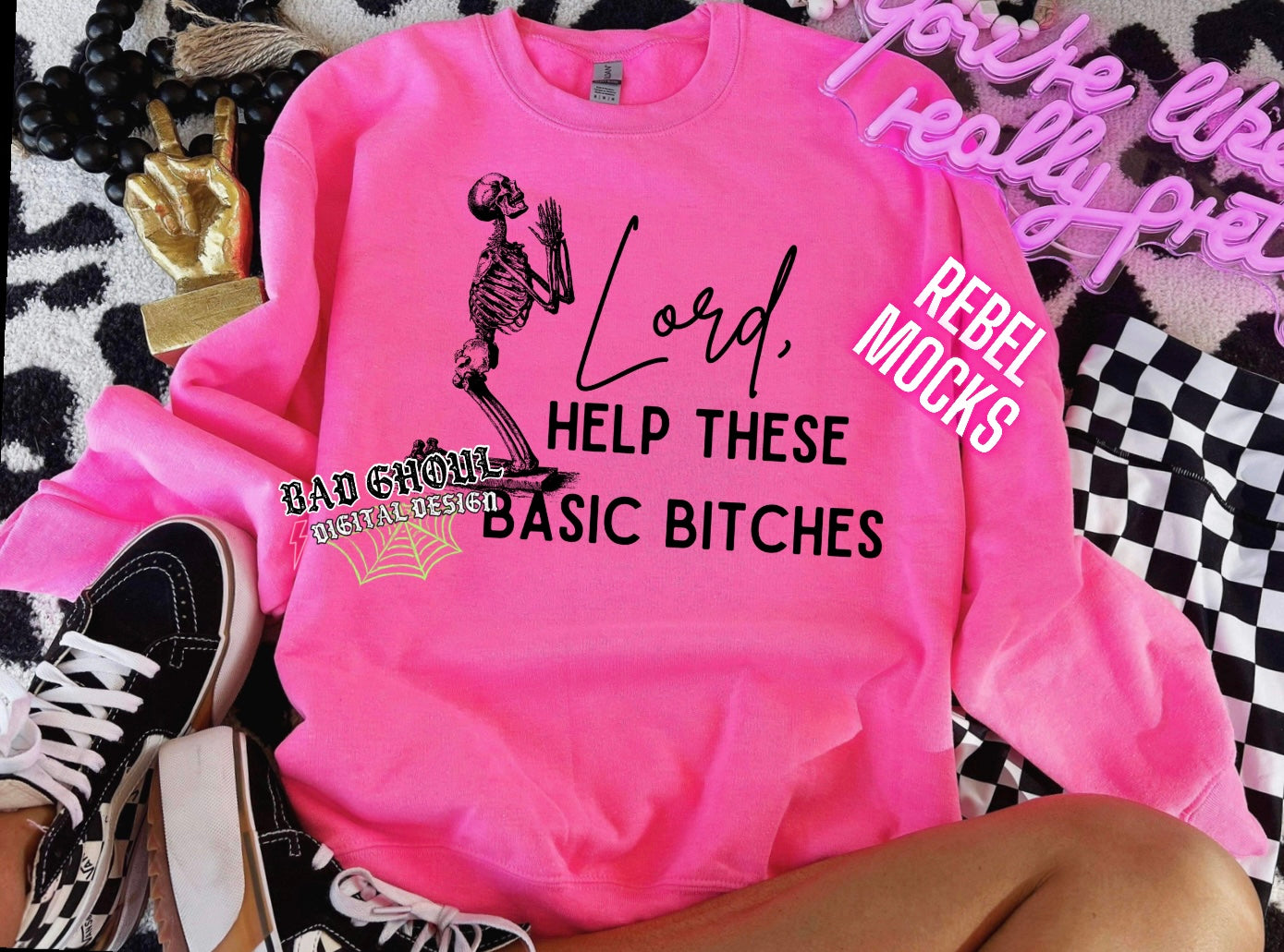 Lord Help These Basic Bitches Neon Pink Sweatshirt Pull Over