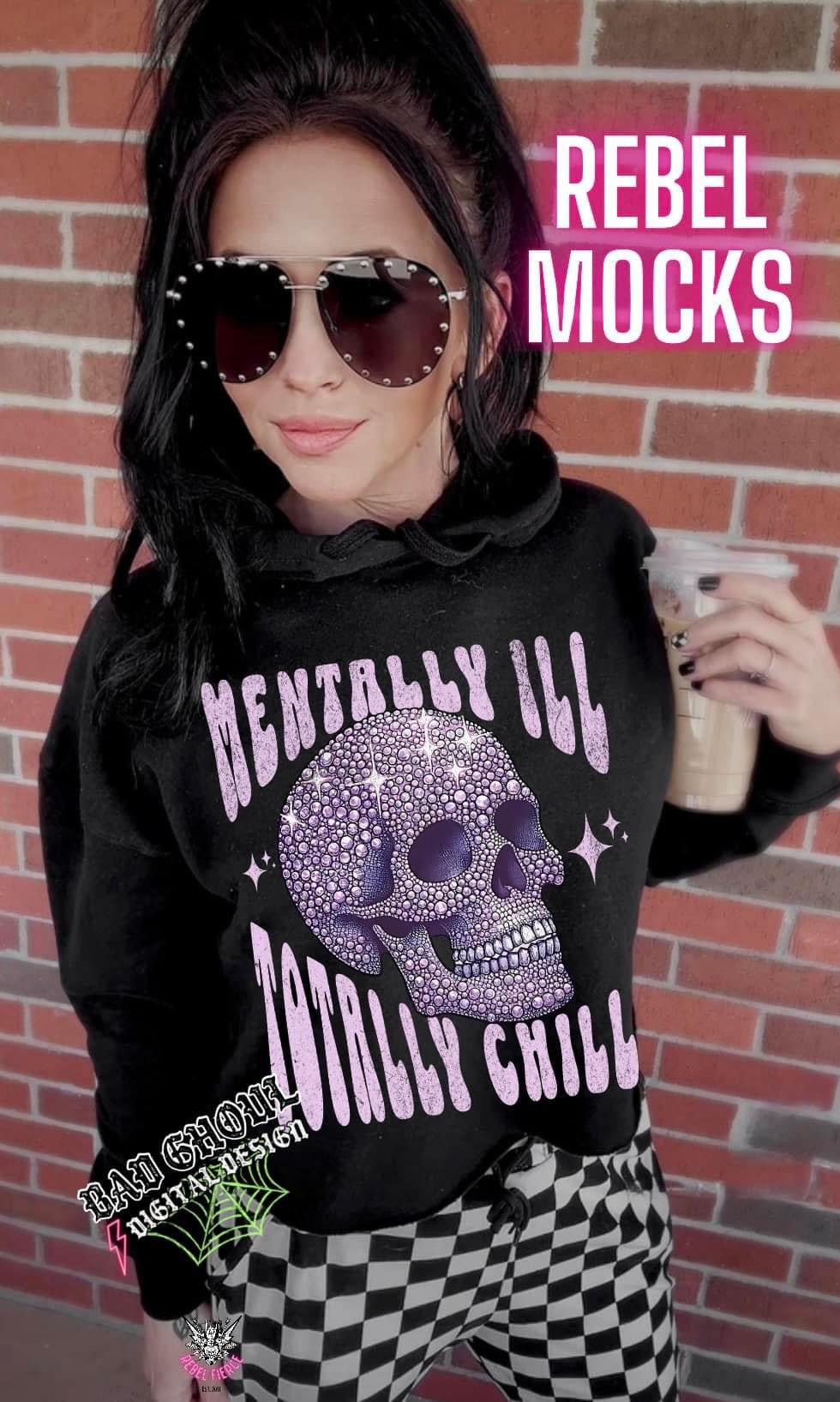 Mentally Ill But Totally Chill Faux Bling Mid Crop Hoodie