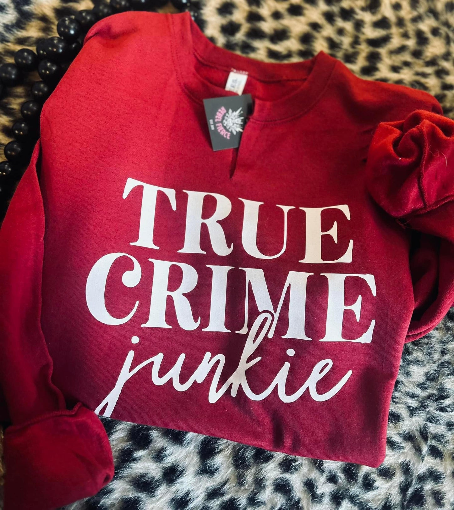 True Crime Junkie Red Crew Slit Neck Sweatshirt