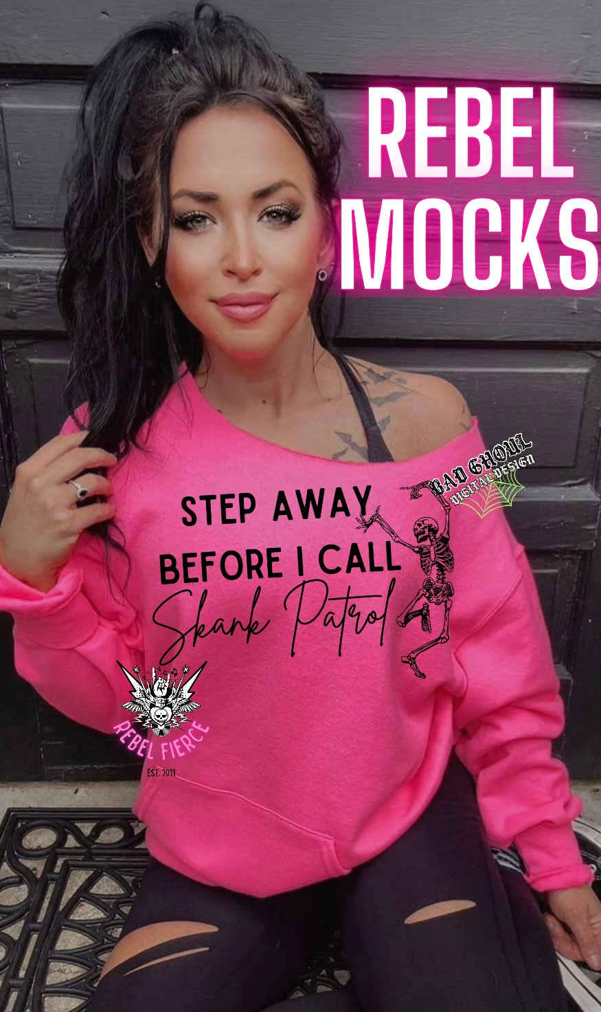 Step Away Before I call Skank Patrol Off Shoulder Neon Pink Sweatshirt Pull Over