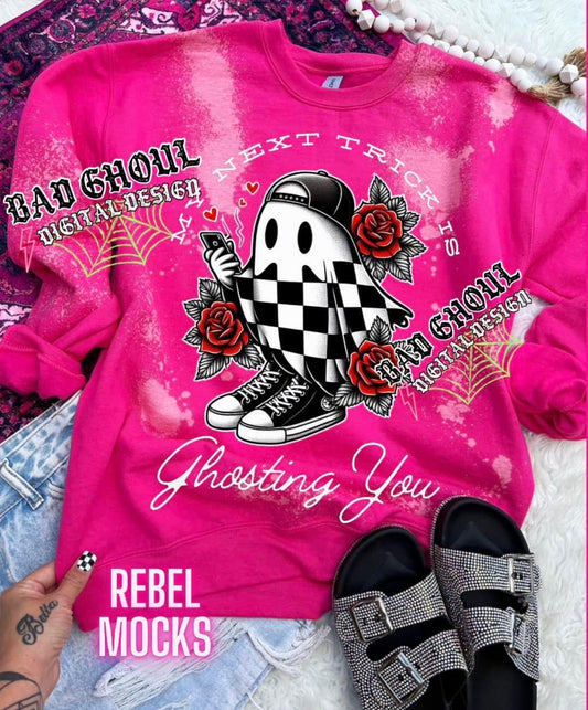 My Next Trick Is Ghosting You Sweatshirt Rebel Pink Acid Wash Crew Neck Sweatshirt Pullover