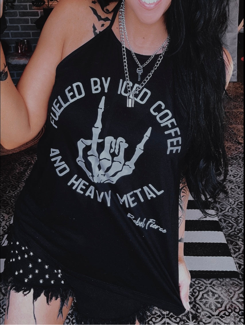 Coffee and Heavy Metal Flowy Tank OR Tee