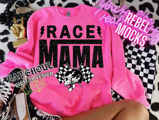 Race Mama Faux Sparkle Crew Neck Sweatshirt