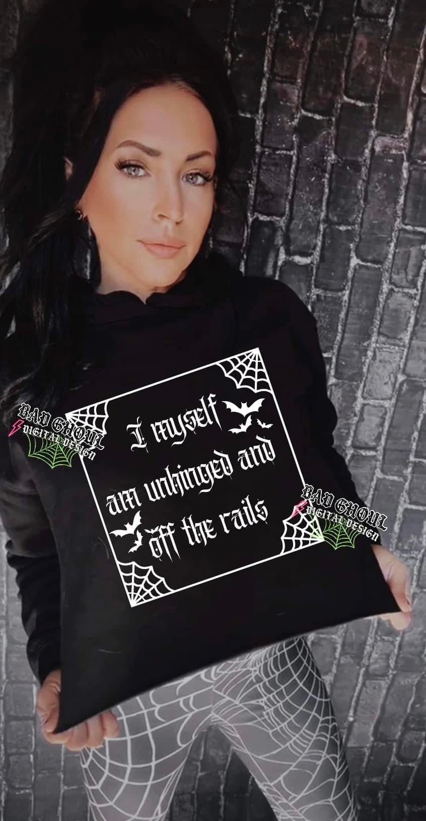 I Myself Am Unhinged And Off The Rails Mid Crop Black Hoodie