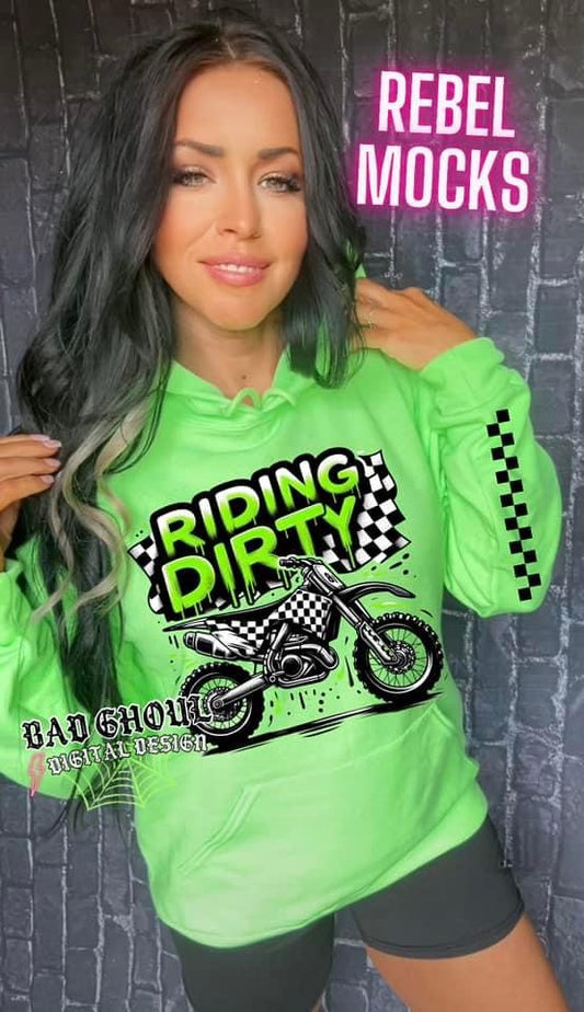 Riding Dirty Neon Green Hoodie Sweatshirt Pull Over