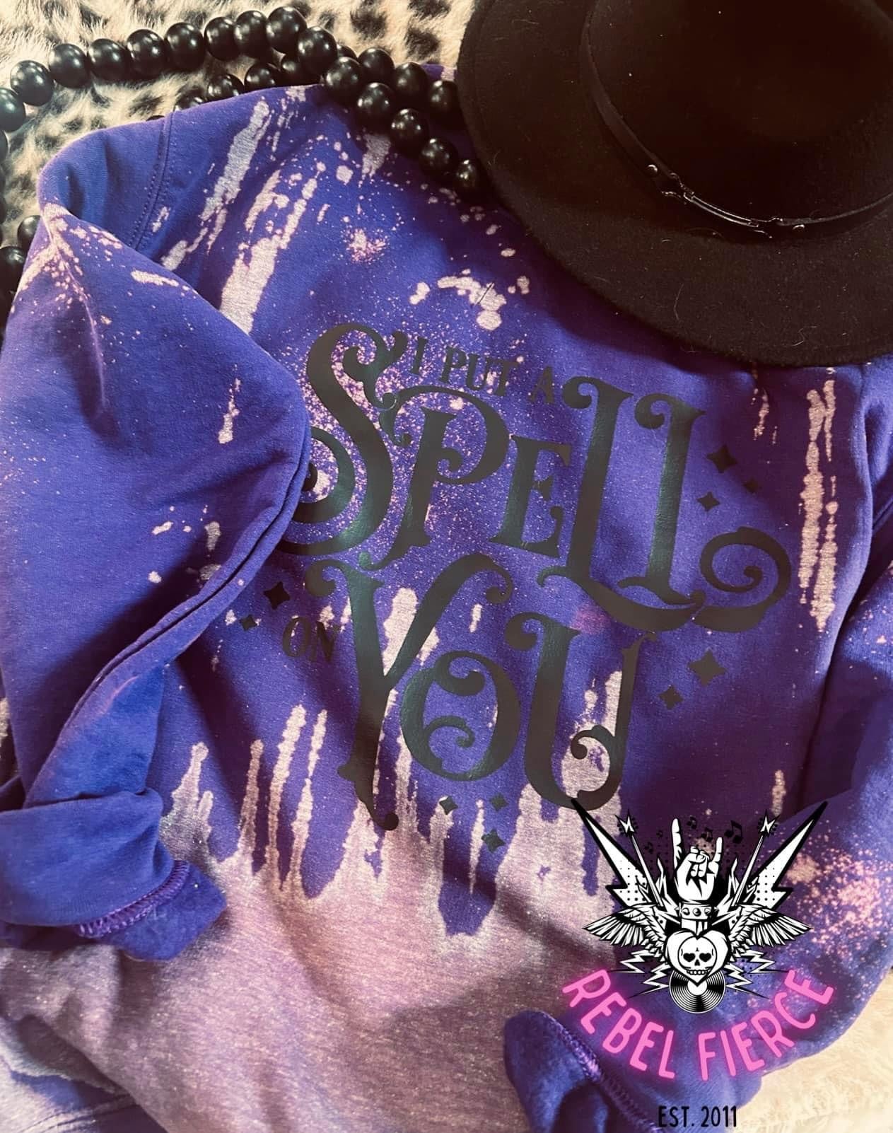 I Put A Spell On You Acid Wash Purple Crew Neck Sweatshirt Pullover