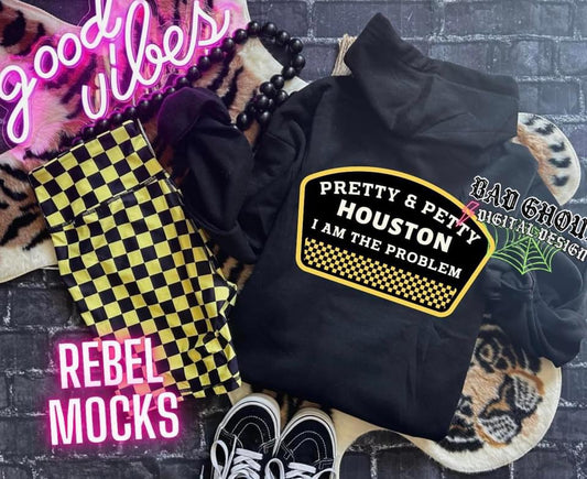 Pretty & Petty- Houston i am The Problem Black Hoodie pack print and front “pocket size” print