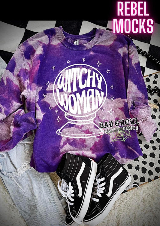 Witchy Woman Purple Acid Washed Pullover Sweatshirt