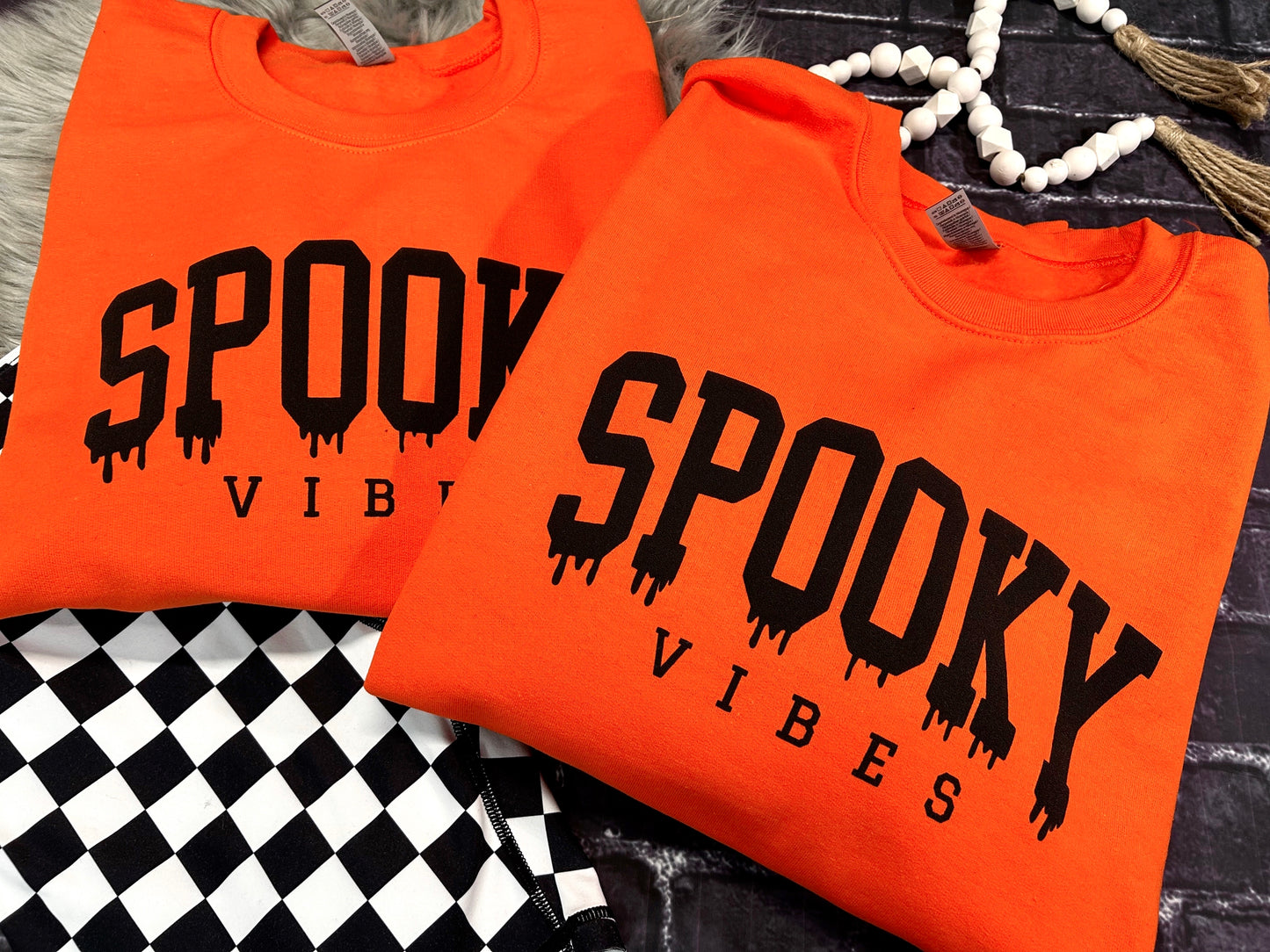 Spooky Vibes PUFF Print Crew Neck Sweatshirt PUllover