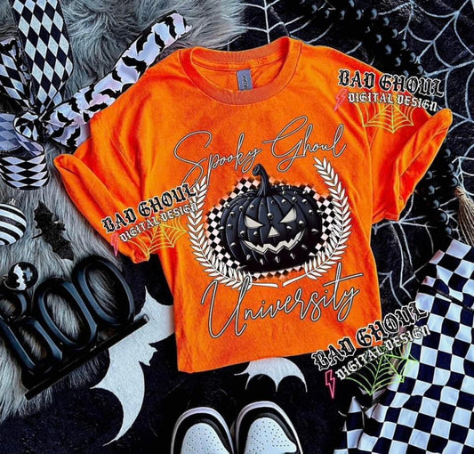 Spooky Ghoul University Neon Orange Tee