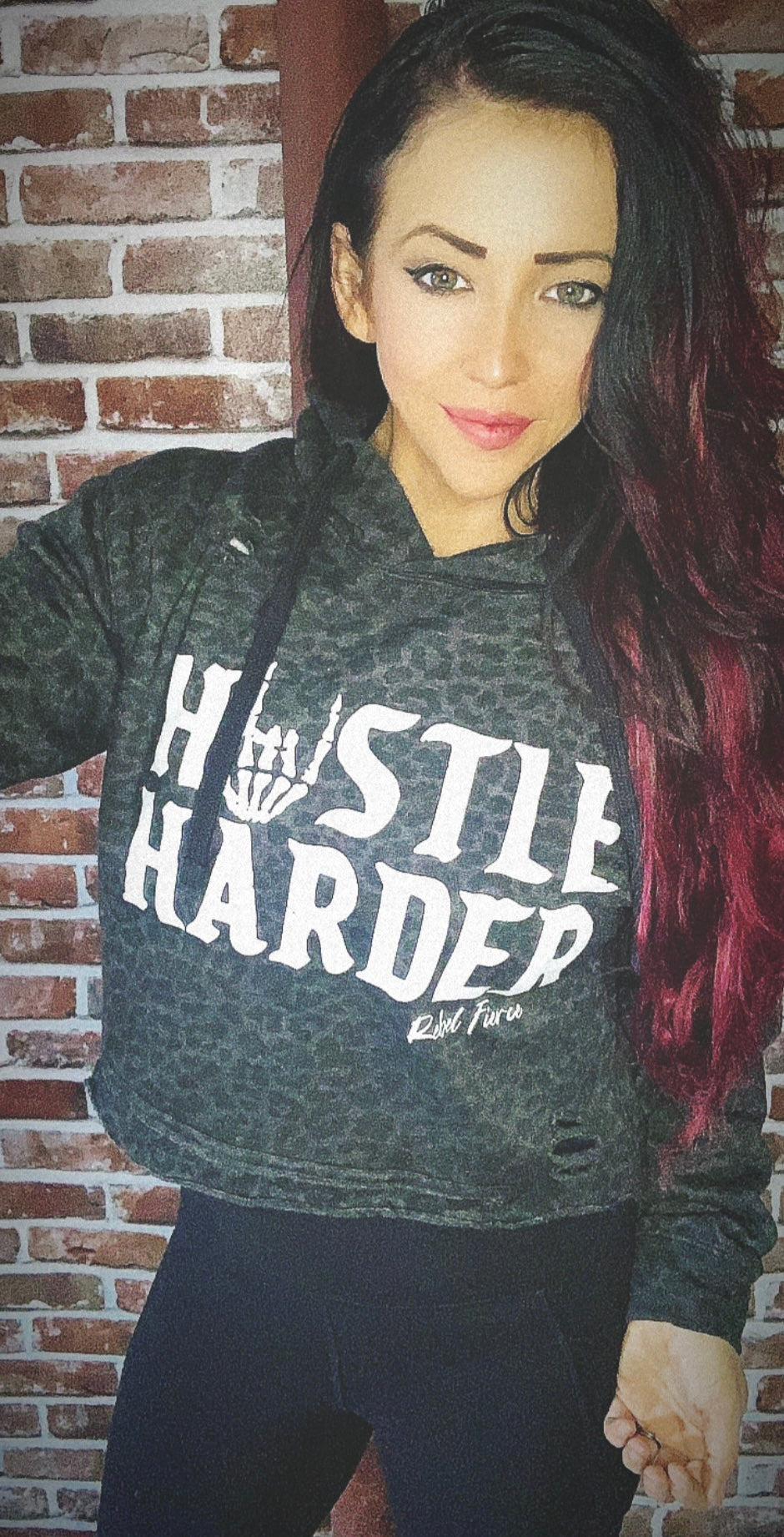 Hustle Harder Black Leopard Print Crop Hoodie