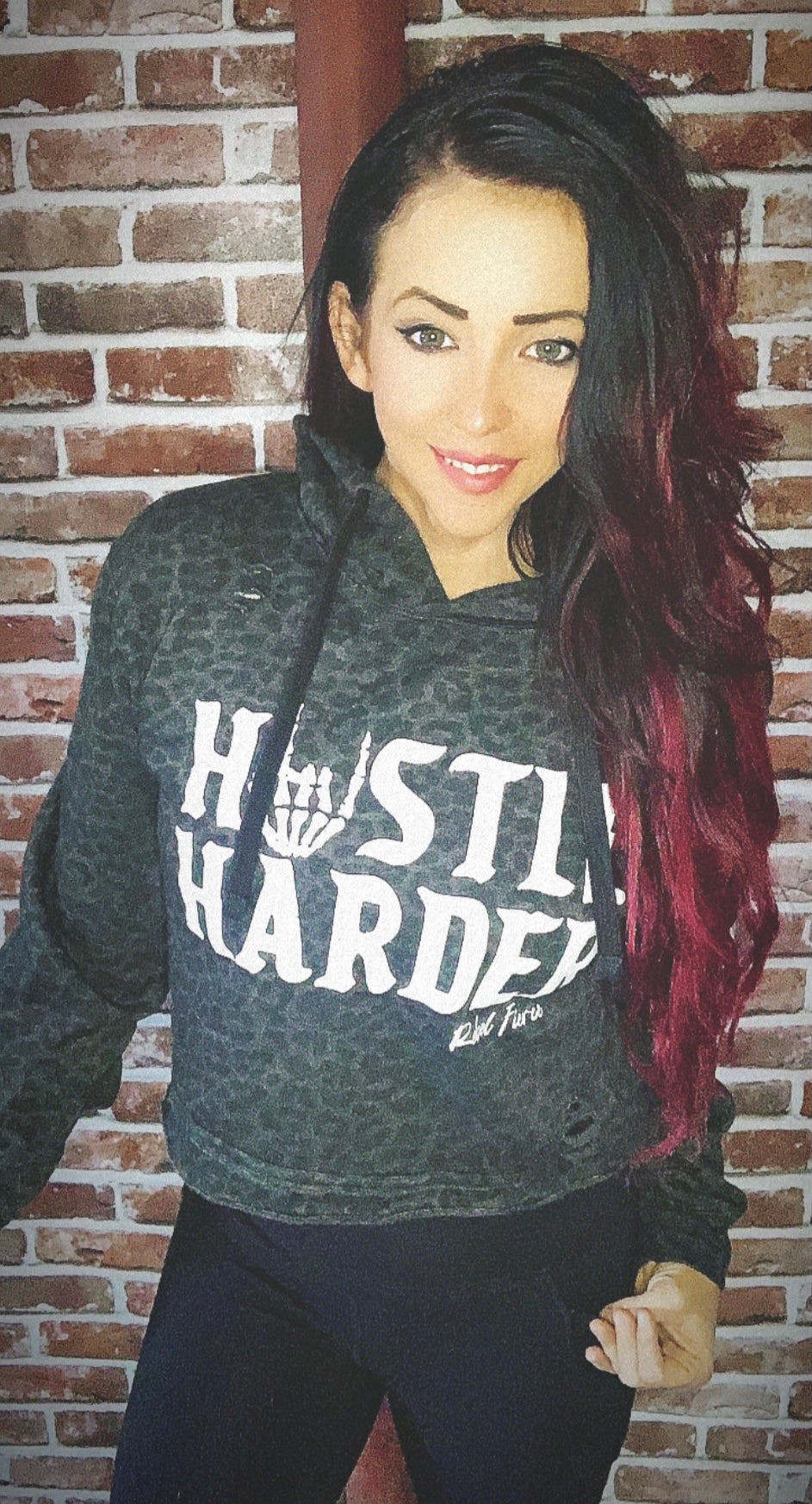 Hustle Harder Black Leopard Print Crop Hoodie