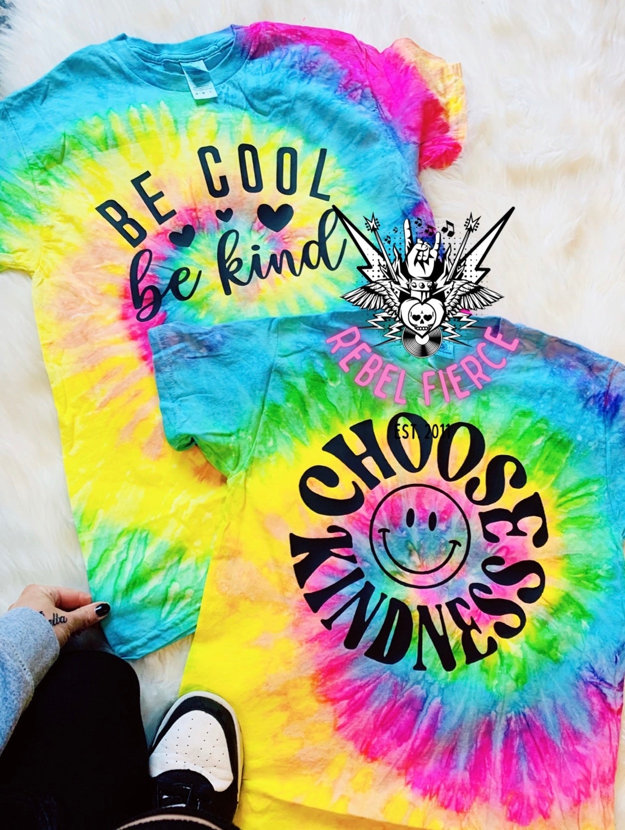 Be Cool Be Kind Neon Tie Dye Tee